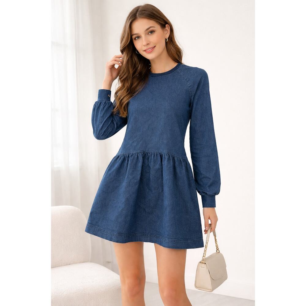 Zara Long sleeve Peplum denim blue dress XS